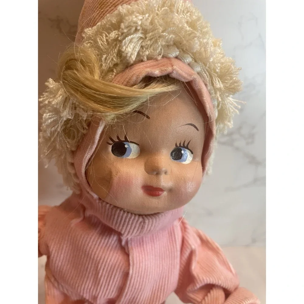 Vintage Pink Plastic Face Bendable Pixie Girl Doll 22" - Picture 4 of 12